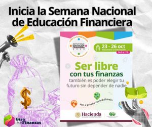 Imagen promoviendo la Semana Nacional de Educación Financiera en el Monumento a la Revolución 2025