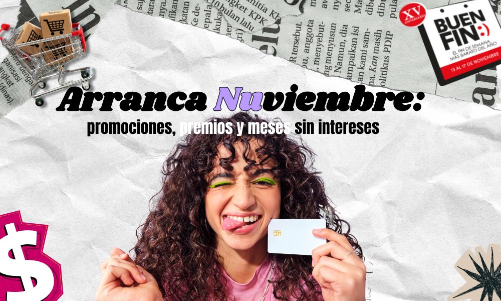 Imagen de persona con tarjeta de crédito anunciando las promociones de Nu